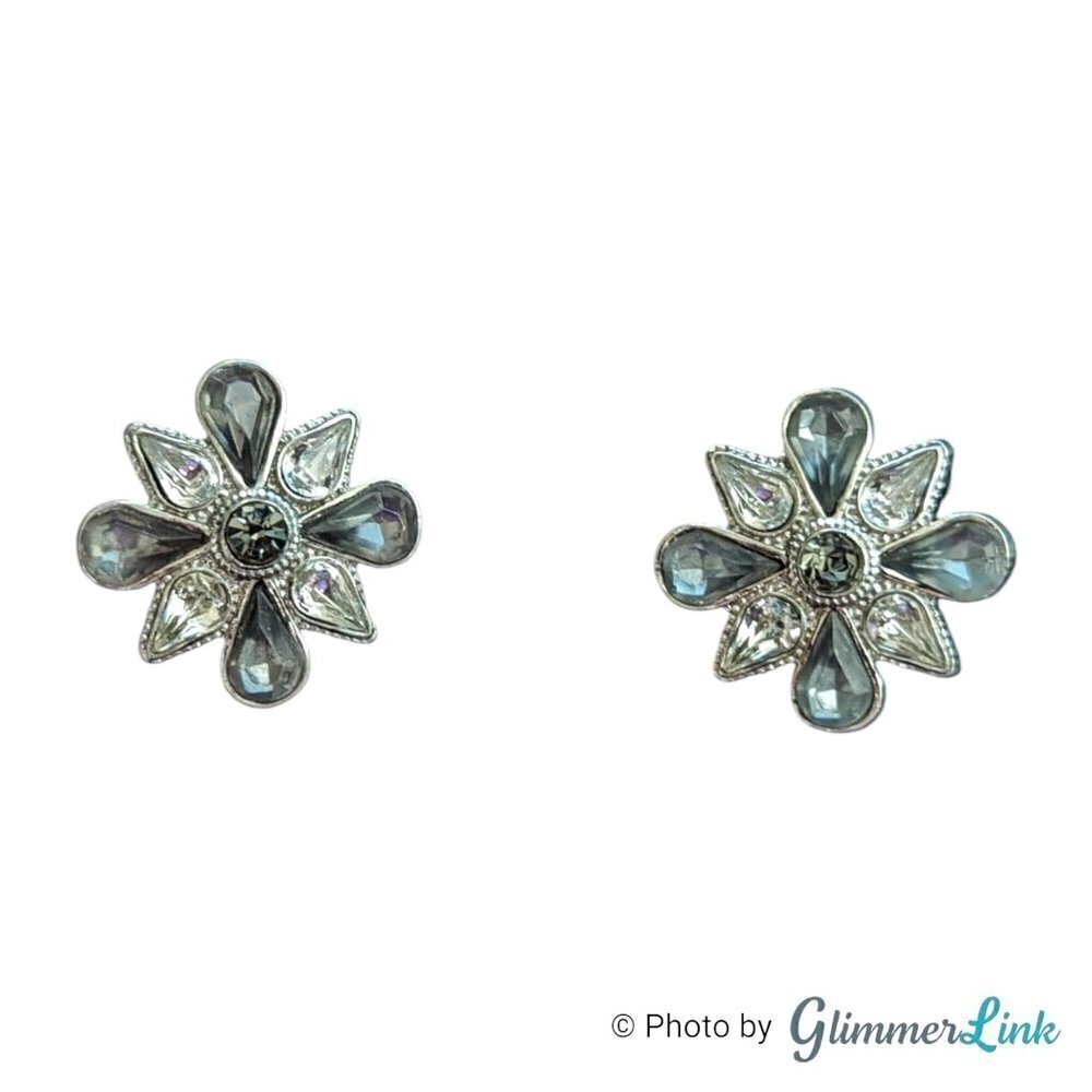 Avon Dark Gray & Silver Tone Starburst Clip On Earrings